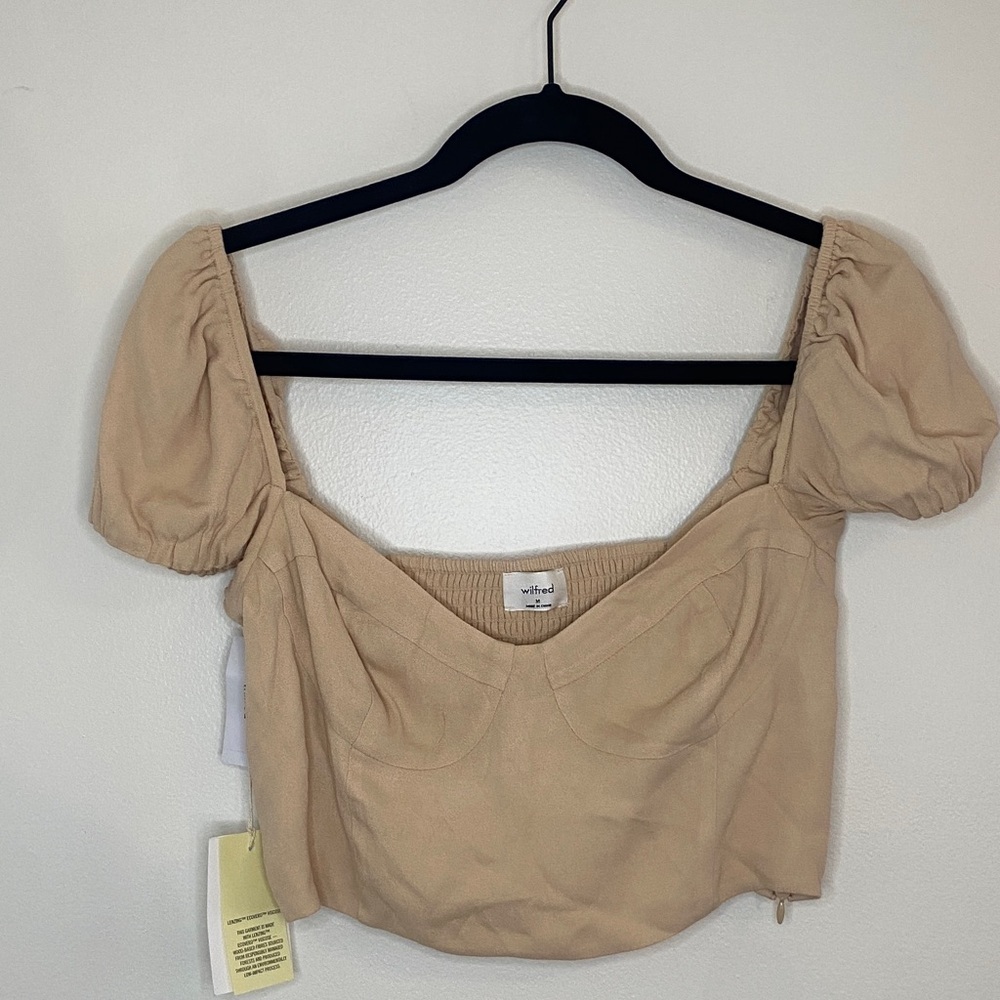 Wilfred NWT Novella Cap Sleeve Blouse Cap-sleeve Bustier Blouse Cropped Beige M